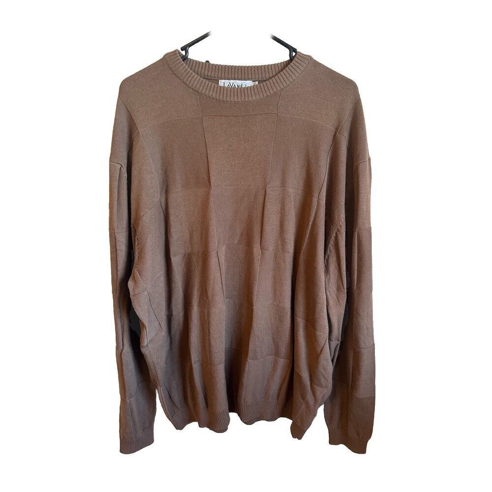 Lavane Sweater Men's XXL 2xl Mock Neck Brown Checkered Long Sleeve Career Casual